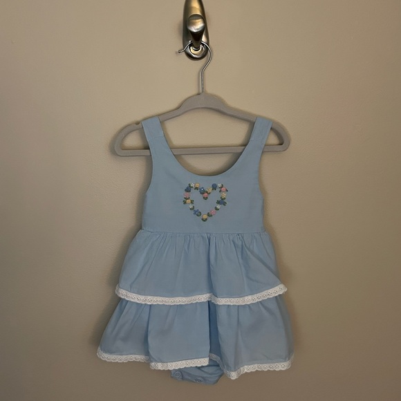 Fantaisie Kids Embroidered Blue Ruffle Bubble Dress 9 Months - Picture 2 of 8